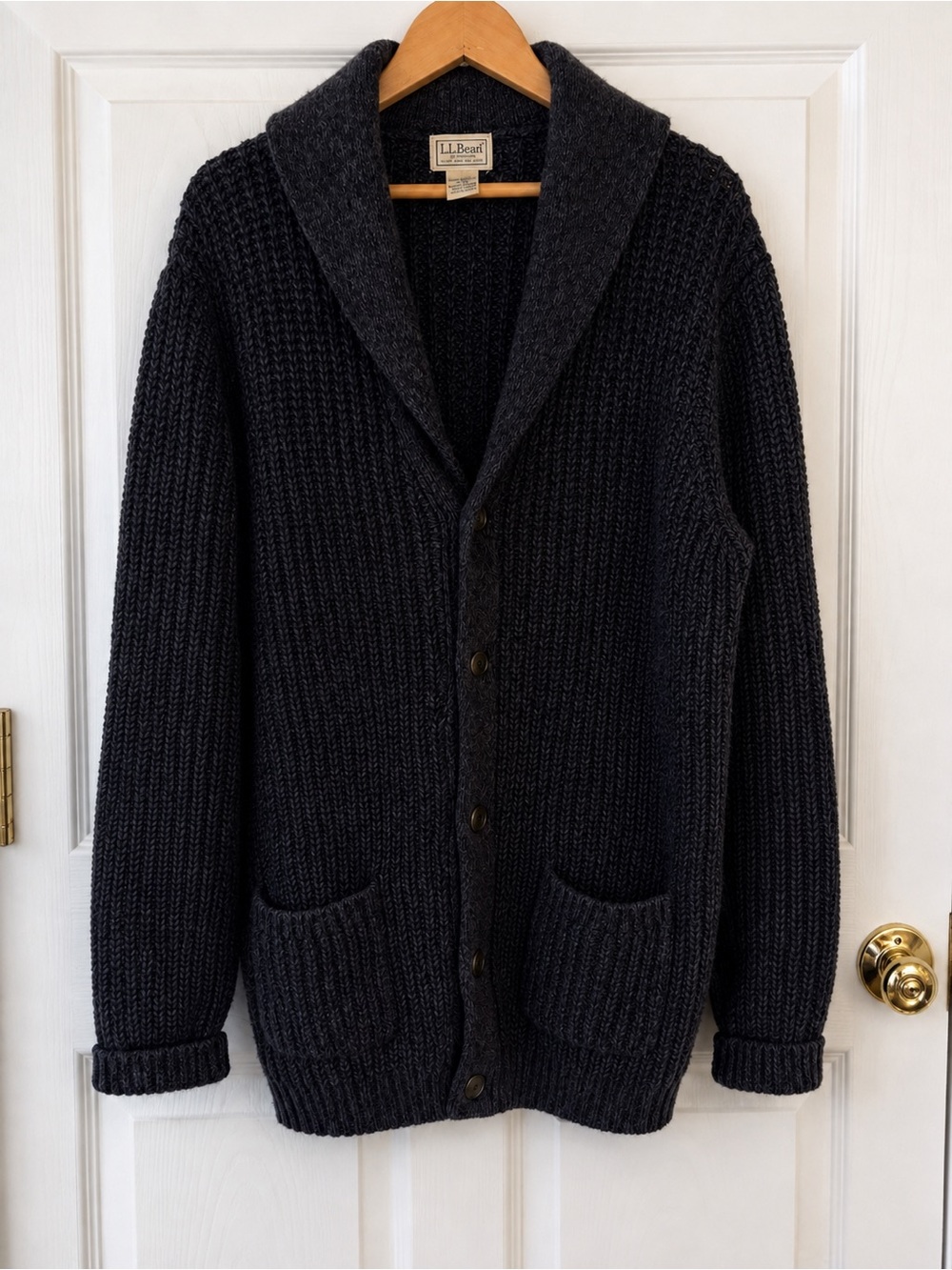L.L. Bean Men's Charcoal Shawl Collar Knit Cardigan